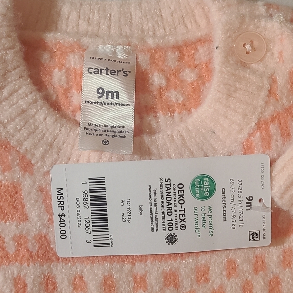 Carter's Peach Geometric Kids One Piece 9 Months NWT Button Closure - Picture 3 of 8